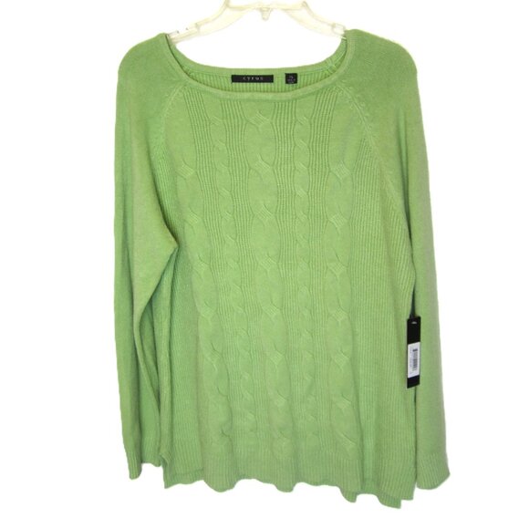 Cyrus NEW Size XL Cable Knit Green Super Soft Sweater Rayon Blend Scoop Neck - Picture 1 of 8
